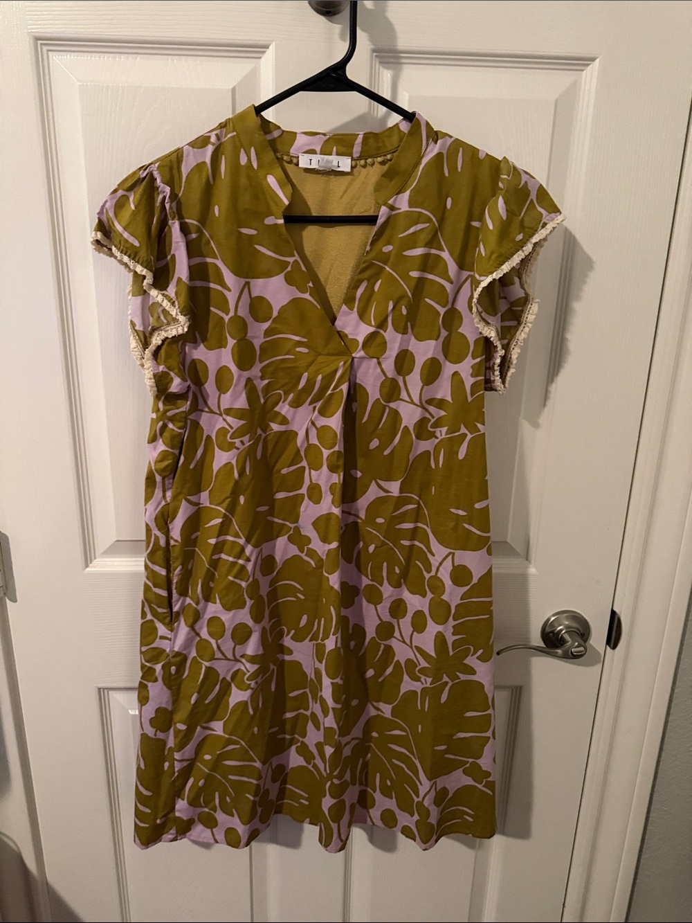 THML Olive & Lilac Floral V-Neck Shift Dress
